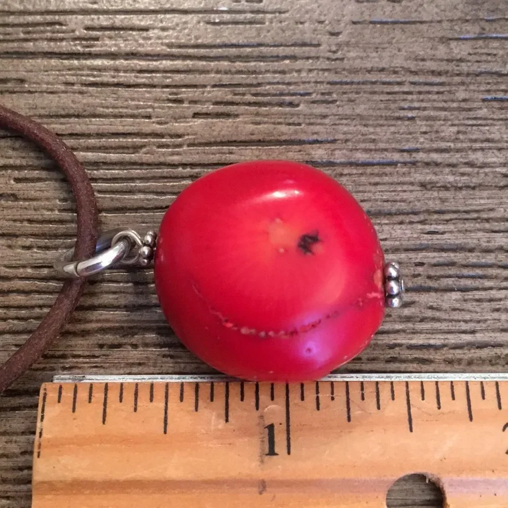 Red Coral Cord Necklace & Sterling Earrings